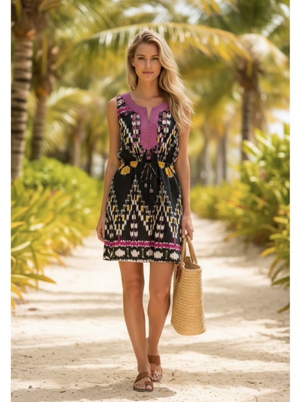 Calypso St Barth mini Dress M Aztec Boho Beach Embroidered Tassel Resort